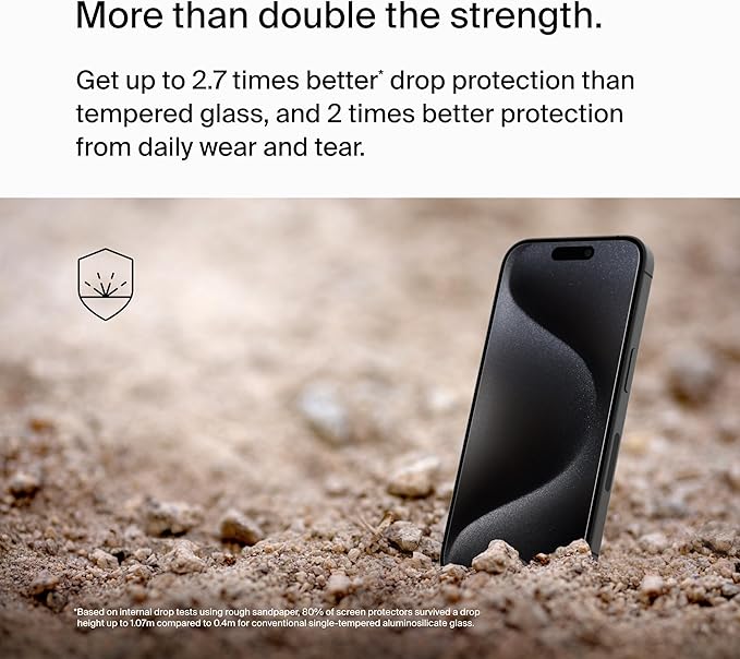 Belkin ScreenForce UltraGlass 2 Treated iPhone 15 Pro Screen Protector - Scratch-Resistant 9H Hardness Tested Glass w/Slim Design - Includes Easy Align Tray for Bubble-Free Application