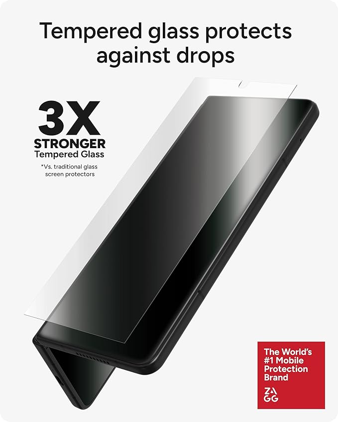 ZAGG Glass+ Samsung Galaxy Z Fold7 Screen Protector (Front Screen Only) – 3x Stronger Scratch-Resistant Smudge-Resistant Fingerprint Scanner Compatible InvisibleShield Easy Installation
