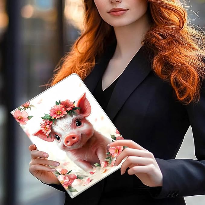 Case for Amazon Kindle Fire HD 10 and Fire HD 10 Plus 10.1 Tablet Case (13th/11th Generation 2023/2021 Release) Slim Fit PU Leather Cover with Auto Sleep/Wake - Cute Pig Flower
