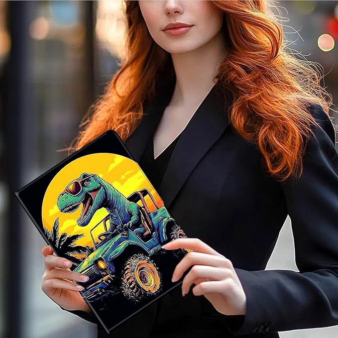 Case for Kindle Paperwhite 12th Generation 7 &amp Kindle ColorSoft Signature Edition PU Leather Protective Cover with Auto Sleep/Wake for Kindle Paperwhite 2024 – Dinosaur Driving A Car