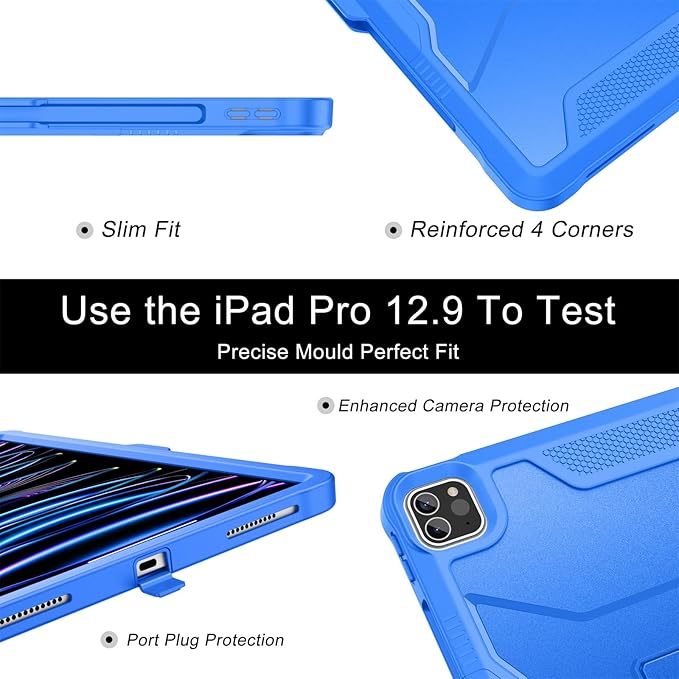 Soke Case for iPad Pro 12.9 Inch 6th/5th/4th Generation(2022/2021/2020 Release) Rugged Shockproof Protective Cover with Built-in Kickstand for Apple iPad Pro 12.9 - Klein Blue