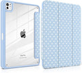 Case for iPad Pro 11 Inch (M5 2025 M4 2024) – [Built-in Pencil Holder] Shockproof &amp Stylish Clear Hard Back + Soft TPU Edge Magnetic Trifold Stand Auto Wake/Sleep Blue White dot