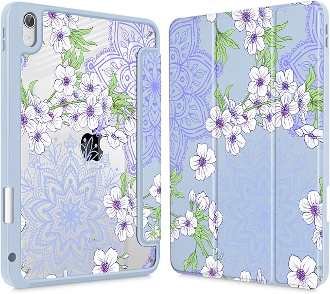 Mektron Case for 2026 iPad Air 13 inch M4 Cover Compatible 2025 iPad Air 13 inch M3 2024 iPad Air 13 inch M2 with Pencil Holder Shockproof Clear Shell Blossom Sakura-Blue