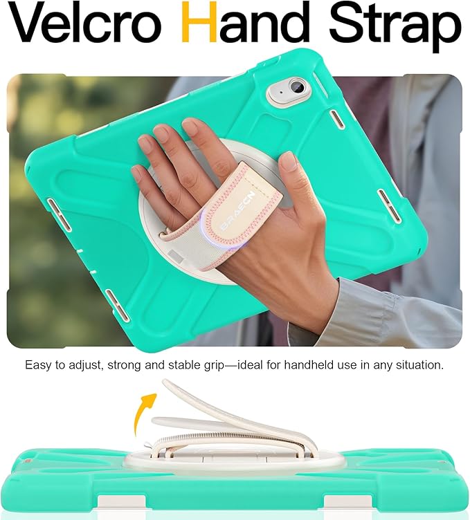 BRAECN for iPad (A16) 11th/10th Generation case 11/10.9 inch 2025/2022 Heavy Duty Shockproof Protective with Pencil Holder Screen Protector 360°Rotating Stand Handle &amp Shoulder Strap Full Body Cov
