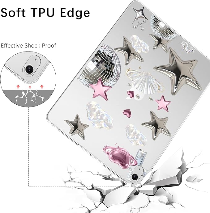 for iPad Air 13 (M3) 2025/ (M2) 2024Preppy Shiny Star Crystal Clear CaseSlim Lightweight Anti-Scratch Soft TPU Bumper Hard Acrylic Back Cover for Women