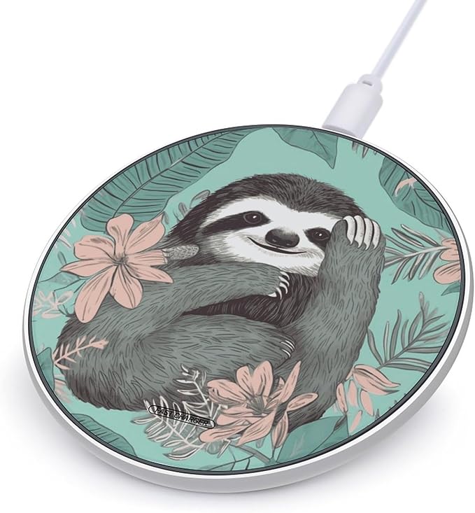 Animal Sloth Mint Green Wireless Charger Fast Wireless Charging Pad with USB Cable 10W Anti-Slip Magnetic Wireless Charger Portable Slim Charger Puck Travel Charging Station