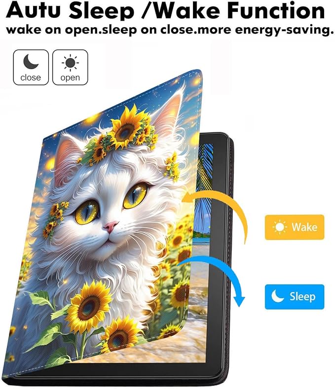 Cute Cat and Sunflowers