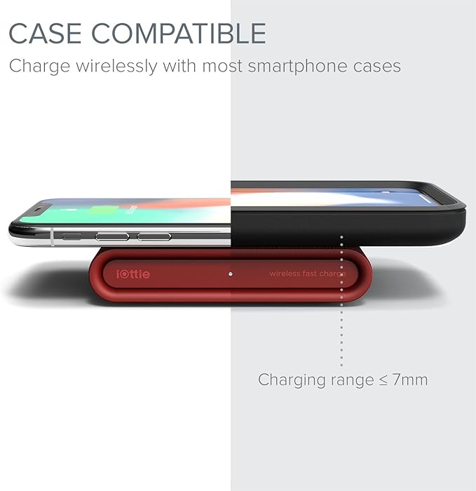iOttie iON Wireless Mini Fast Charging Pad || Qi-Certified Charger 7.5W for iPhone XS Max R 8 Plus 10W for Samsung Galaxy S10 E S9 S8 Plus Edge Note 9 | Includes USB C Cable &amp AC Adapter | Ruby