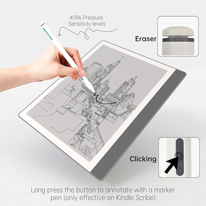 Replacement for Kindle Scribe(10.2 Model) PenRemarkable 2 PenSupports 4096 Levels of Pressure SensitivityKindle Scribe Stylus with EraserWriting and Drawing(Not for 11 New Model)