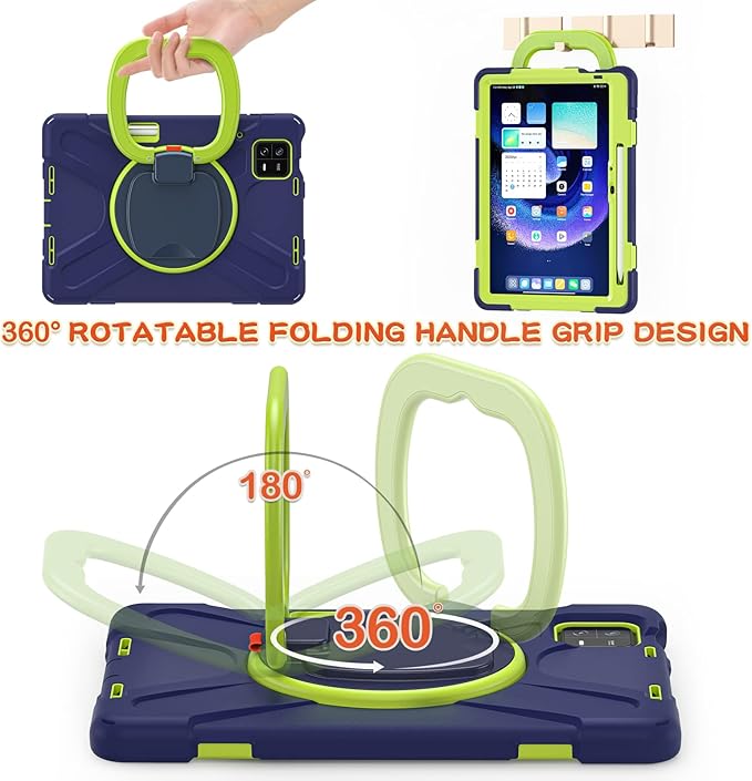 for Xiaomi Mi Pad 6/ Mi Pad 6 Pro 11-inch Tablet Case - Heavy Duty Shockproof Cover 360° Rotating Hand Strap Foldable Stand Anti-Slip Handle Adjustable Shoulder Strap Pen Holder - Navy