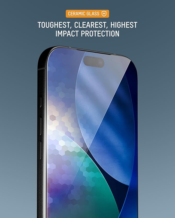 Mous Ceramic Screen Protector Compatible with iPhone 17 Pro Max Tempered Glass Film with Easy Installation Tool Military-Grade Shatterproof Scratch Resistant
