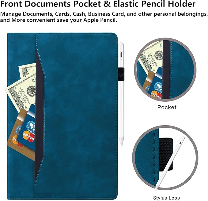 for Amazon Kindle Fire HD 10 &amp Fire HD 10 Plus Tablet Case 13th/11th Generation 10.1 (2023/2021) Folio Stand Embossed PU Leather Wallet Cover with Pencil Holder/Document Card Pockets Blue
