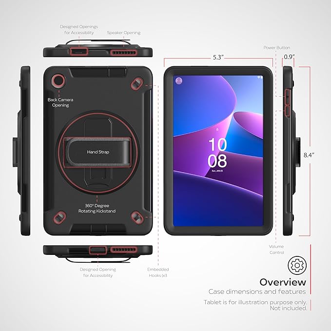 Hard Case for Lenovo M8 - CTA Protective Case with Built-in 360 Degree Rotatable Grip Kickstand &amp Carry On Strap for Lenovo M8 Tablet (PAD-PCGK4M8)