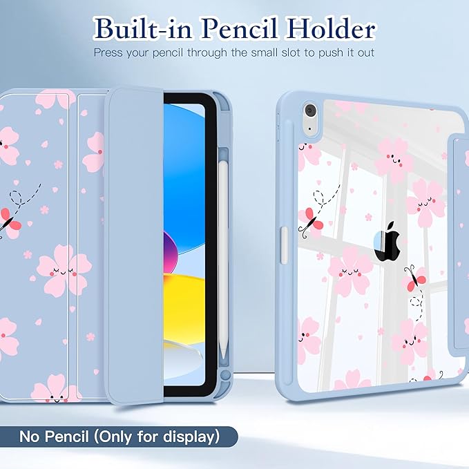 CISSOOK Case for iPad (A16) 11th Generation 11 inch 2025 iPad 10th Generation 10.9 inch 2022 Print Slim Stand Protective Cover with Hard PC Translucent Back Shell Cover Blue Cute Flower