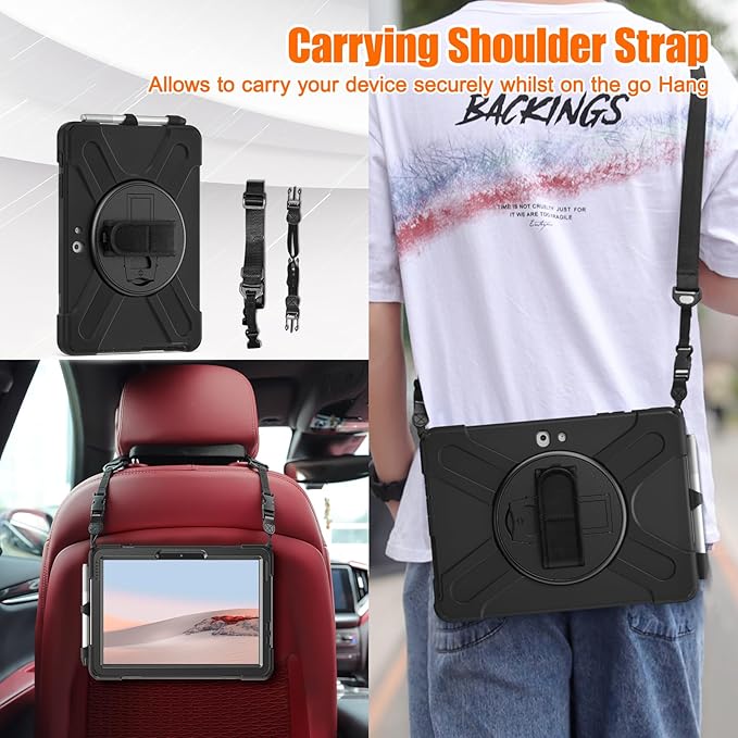 ZenRich Rugged Case for Surface Go 4 (2023)/Surface Go 3 (2021)/ Surface Go 2 (2020) Surface Go (2018) with Pen Holder Heavy Duty Shockproof Case with 360° Rotating Kickstand Hand &amp Shoulder Str