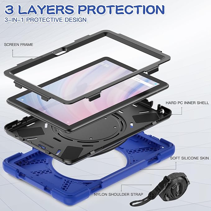 All-New Fire HD 10 &amp Fire HD 10 Kids Pro Tablet Case (13th Gen 2023 Release)Heavy Sturdy Shockproof Kids CaseRotating Stand/Carrying Strap (Blue+Black)