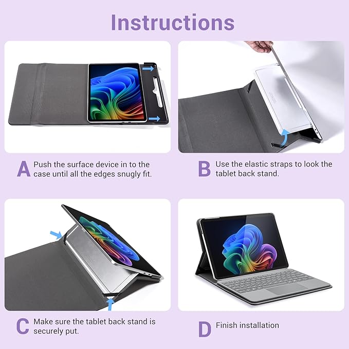 CoBak Case for Microsoft Surface Pro 12 (2025) Premium Business Cover with Multi-Angle Stand Embedded Stylus Holder Keyboard Support &amp Built-in Organizer – Tailored for ProfessionalsViolet