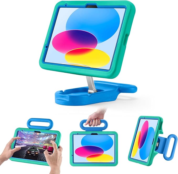 Kids Case for iPad (A16) 11th/10th Gen 10.9'' 2025/2022Adjustable Portrait/Landscape Stand/Drop Proof with HandleChild Friendly Case for iPad Air 11 (M4/M3/M2) 2026/2025/2024 (Greenblue)