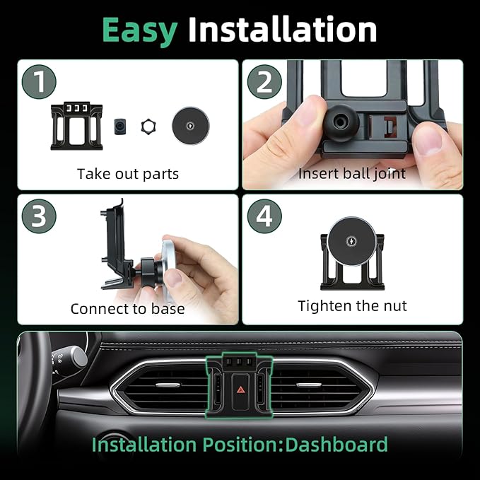 Car Mount for Mazda CX5 (2017-2025 2026) Magnetic Phone Holder Magsafe Car Mount Charger Dashboard Phone Holder 15W Wireless Fast Charging Cell Phone Automobile Chargers CX-5 Accessories