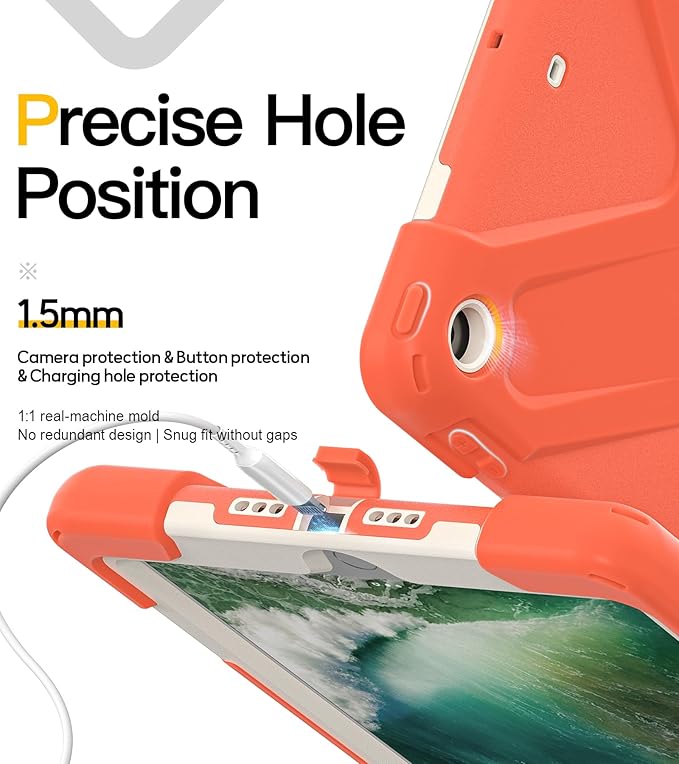 BRAECN Case for iPad 6th/5th Generation 9.7 inch 2018/2017 Protective Heavy Duty Shockproof Cover for Kids/Adults 360° Rotating Hand Strap/Stand &amp Detachable Shoulder Strap Coral Orange