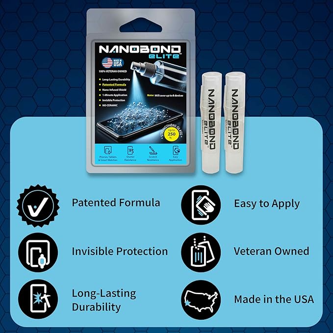 Liquid Screen Protector – Patented Nano-Infused Shield for Phones Tablets and Smartwatches – Invisible 1-Minute Application Strengthens Glass by Up to 250% – No Ceramic (2 Bottles)