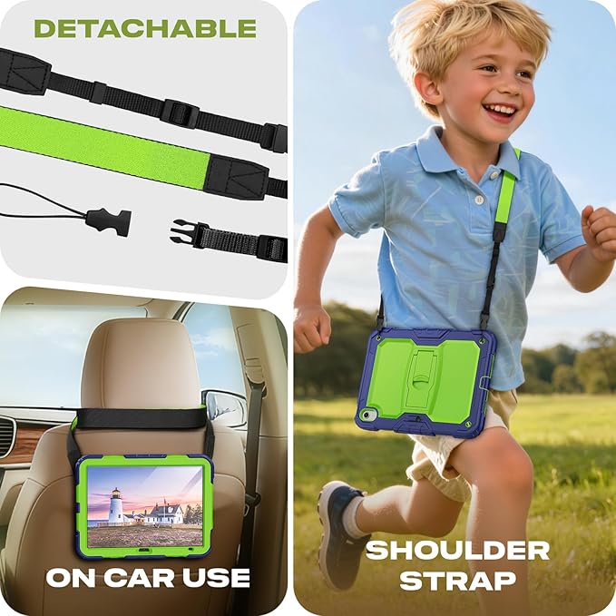 HXCASEAC Kids Case for iPad A16 11th/10th Generation Full Body Protective Design | Foldable Stand | Screen Protector | Pencil Holder Durable for iPad 11th Gen 11 inch / 10th Gen 10.9 inch Green