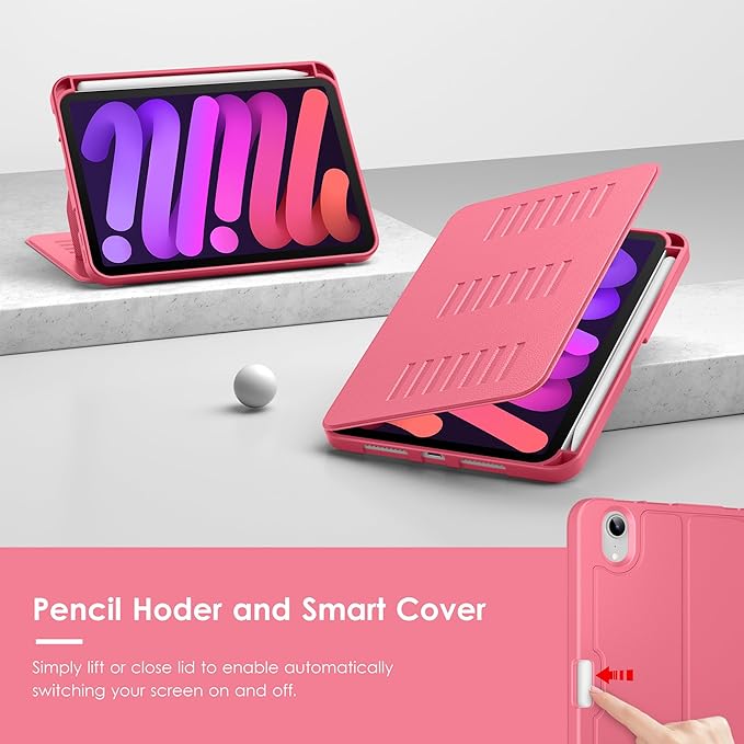 VIKESI Case for iPad iPad mini 7 (A17 Pro) and iPad mini 6Multiple Angles Magnetic Stand CoverShockproof Soft BackPencil Holderand Auto Sleep/WakeWatermelon