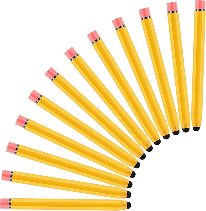 Konohan 12 Pcs Stylus Pens for Touch Screens Hexagon Pencil Shaped Crayon Stylus Pen Compatible with iPhone Android Edition Tablet Universal Devices Yellow