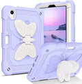 DUEDUE Case for iPad mini 7 (A17 Pro) 2024iPad mini 6 Case 2021 Butterfly Wings Kickstand with Pencil Holder Shockproof Protective Tablet Case for iPad mini 7th/6th Gen Kids Beige/Purple