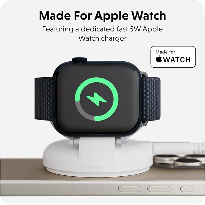 HyperJuice 2-in-1 Wireless Charger Qi2 Magnetic Stand — Fast Wireless Charger for iPhone Apple Watch &amp Qi Compatible Devices — Compact Adjustable 2 in 1 Charging Station Apple w/Built-in Kicksta