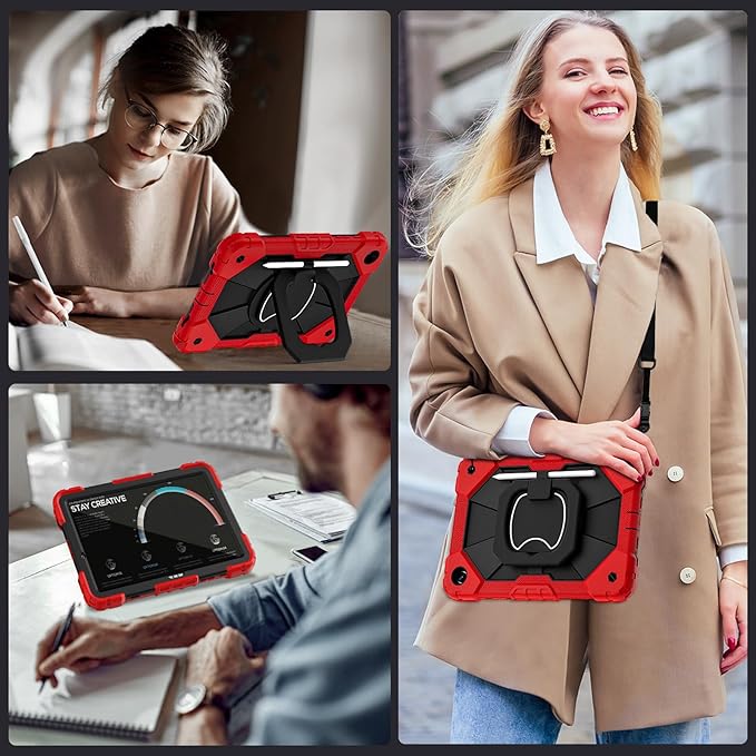 Case for Galaxy Tab A11+ /A9+ Case 11 Inch with Screen Protector/Rotating Stand/Pencil HolderMilitary Grade Shockproof Tablet Case Samsung Galaxy Tab A11 Plus/A9 Plus CoversRed Black