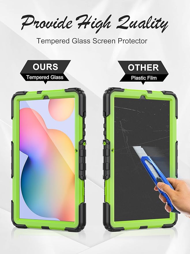 Case for Samsung Galaxy Tab S6 Lite Case 10.4 [with Tempered Glass Screen Protector] 2024/2022/2020 (SM-P610/P615/P613/P619) Rotating Kickstand Shoulder &amp Hand Strap (Green)