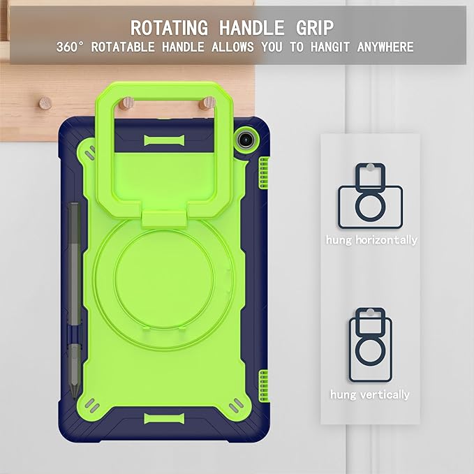 Case for Amazon Fire Max 11 inch Tablet (13th Generation 2023 Release) Hybrid Shockproof 360 Rotating Multi-Functional Ring Stand Case with Shoulder Straps (Blue/Green)