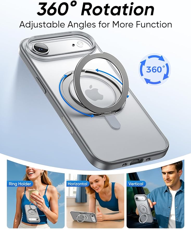 MAGIC JOHN 360° Rotatable Magnetic Invisible Stand for iPhone 17 Air Case [Camera Control Button] [Compatible with MagSafe] 16FT Shockproof for iPhone 17 Air Case with Kickstand Gray