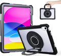 Case for iPad (A16) 11th /10th Generation 11 Inch 2025/10.9 inch 2022with Screen Protector360 Rotating Metal StandClear BackHeavy Duty Shockproof for Kids Case Black