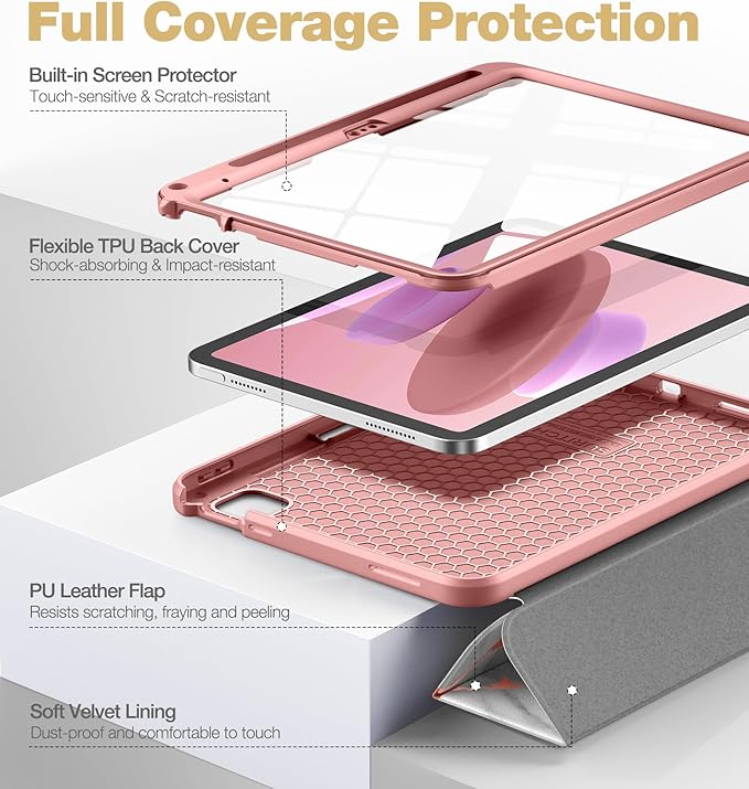 SURITCH Case for iPad (A16) 11th Generation 11 Inch 2025/iPad 10th Generation 10.9 Inch 2022 with Screen Protector Pencil Holder Tri-fold Stand Auto Wake/Sleep Shockproof Protection White Marble