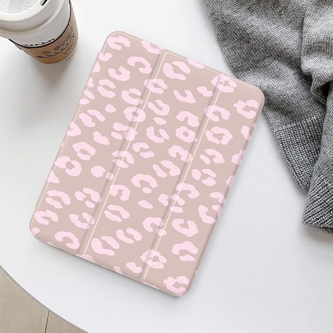 Pink Leopard Print Case for iPad Air 5/Air 4 10.9 Inch (2022/2020) Gen[Pencil Holder+Auto Sleep/Wake]Slim Trifold Stand Protective Cover with Soft TPU BackPink