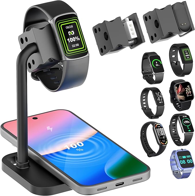 2 in 1 Charging Station Stand Bracket Base for iWatch Series Ultra/10/9/8/7/6/Se/5/4/3/2/1 and iPhone16 15 14 13 12 11 X 8/Airpods 2 3 4 Wireless Charger Holder Dock(Black)