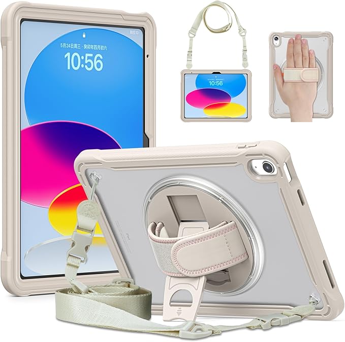 Case for iPad (A16) 11th/10th Generation 2025/2022 11/10.9 inch Rugged Shockproof Protective Cover with Screen Protector 360° Rotating Hand Strap&ampStand Pencil Holder Khaki