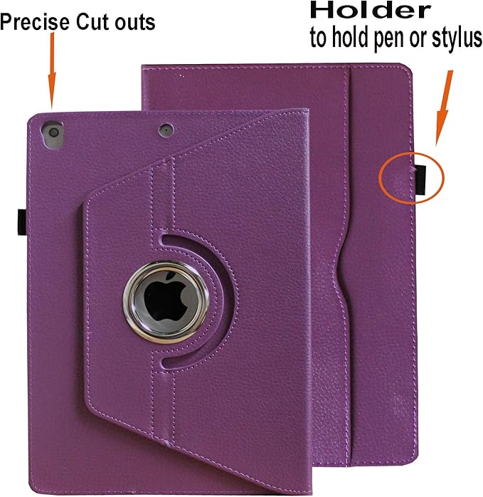 Case for iPad 9th 8th 7th Generation 360 Rotating Smart Cover Folio Stand with Pocket Auto Wake Up/Sleep for 2021 2020 2019 iPad 10.2 A2197 A2198 A2199 A2200 A2602 A2603 (Purple)