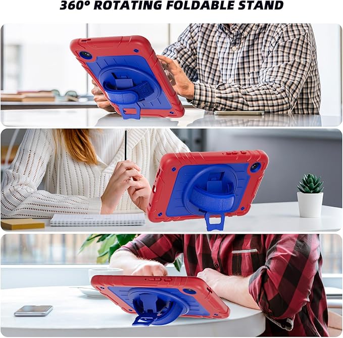 Case for Samsung Galaxy Tab A9 Case 8.7 Inch 2023 with 360 Rotating Hand Strap &amp Shoulder StrapProtective Case for Galaxy Tab A9 8.7 Tablet SM-X110/X115/X117 (Red+Blue)