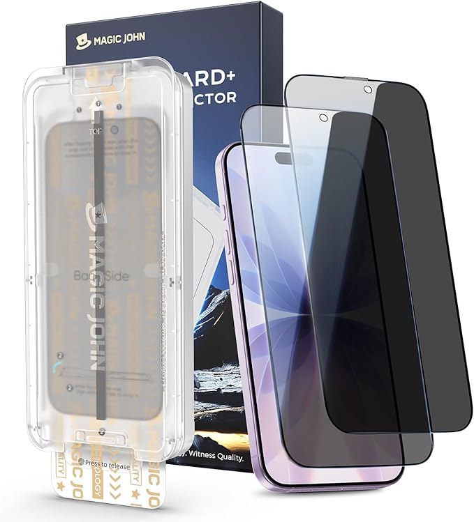 MAGIC JOHN 3rd Gen Upgraded for iPhone 17 Privacy Screen Protector 6.3 Inch25°Anti-Spy ScreenShockproof Tempered GlassAuto Dust-RemovalBubble FreeEasy InstallationDaily Drop Protection2 Pack