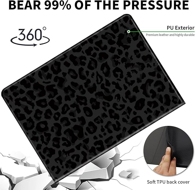 Case for Microsoft Surface Pro 11/10 / 9 13 InchPU Leather Cute Slim Folio Adjustable Stand Cover Case for Surface Pro 11th Edition AIBlack Green Leopard