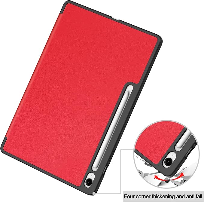 Case for Samsumg Galaxy Tab S10 FE+/S10 FE Plus 13.1 Inch 2025 (Model: SM-X620/SM-X626B) Trifold Stand Smart Cover with S Pen Holder [Auto Wake/Sleep] PU Leather Soft TPU Bumper Shell Red