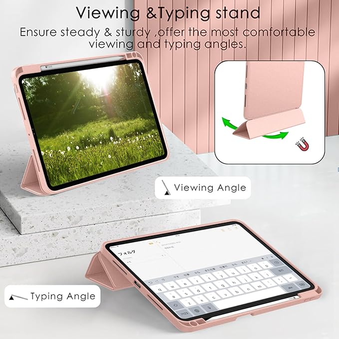 ZryXal New iPad Pro 13 Inch Case (M5) 2025 / (M4) 2024 with Pencil Holder Smart iPad Case [Support Pencil Pro and Pencil (USB-C)] Support Touch ID and Auto Wake/Sleep (Rose Gold)