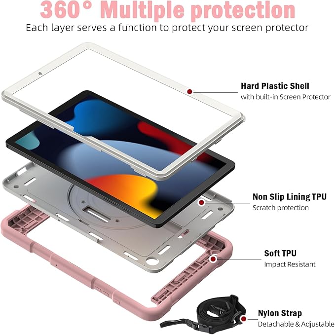 BMOUO for Samsung Galaxy Tab A9+/A9 Plus Case 11 2023 (SM-X210/X216/X218) Shockproof Galaxy Tab A9 Plus Case with Rotating Stand and Hand/Shoulder Strap Pink