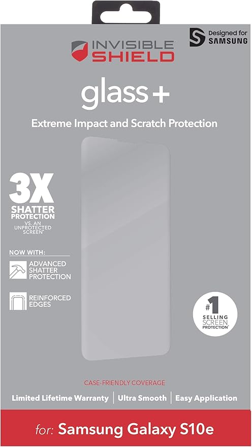 ZAGG InvisibleShield Glass+ Screen Protector – Made for Samsung Galaxy S10e – Extreme Impact &amp Scratch Protection – Easy to Apply – Seamless Touch Sensitivity