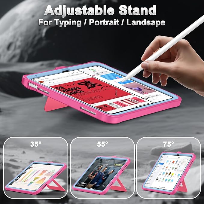 Soke Case for iPad (A16) 11th Generation 11-Inch 2025 /10th Generation 10.9-Inch 2022 with Screen Protector and Multi-Angle Kickstand Rugged Full Body Heavy Duty Protective Cover - HotPink Blue
