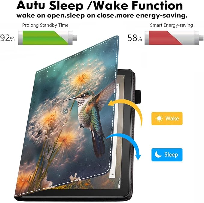 Case for All-New Amazon Kindle Fire HD 10 &amp 10 Plus Tablet 10.1 (13th/11th Generation 2023/2021 Release) PU Leather Folio Case with Smart Auto Wake/Sleep Hummingbird and Dandelion