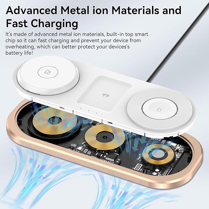 3 in 1 Fast Wireless Charger Stand for iPhone Foldable Travel Charging Station for Magsafe for iPhone 17/Air/16/15/14/13/12 Series Apple Watch Series AirPods pro/2/3/4 Gifts for Women Men (Golden)